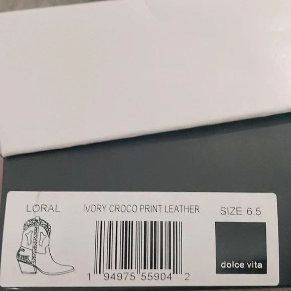 Dolce Vita Loral Ivory Croco Print Leather Western Ankle Boots - Picture 6 of 8